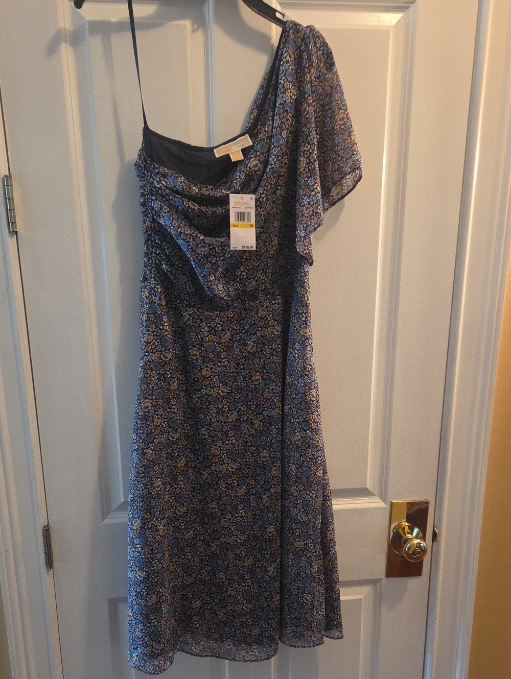 MICHAEL Michael Kors Navy Floral One-Shoulder Dress with Cowl